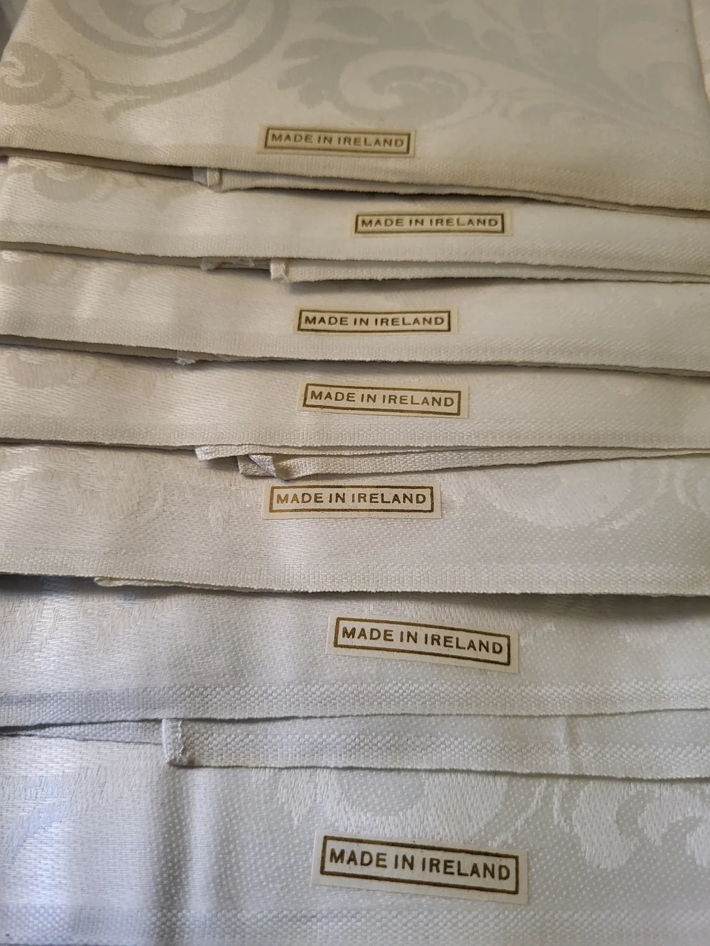 Erinore Pure Irish Linen Double Damask S/12 Napkins Shamrock&Scroll 1950s NOS